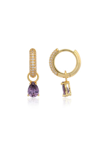 GEORGINI WISTERIA DUO PEAR EARRINGS AMETHYST CZ GOLD IE1216GA