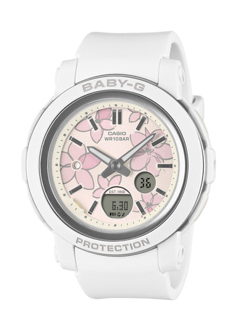 CASIO BABY-G ANALOGUE / DIGITAL FLORAL DIAL WHITE RESIN BAND BGA290FL-7A
