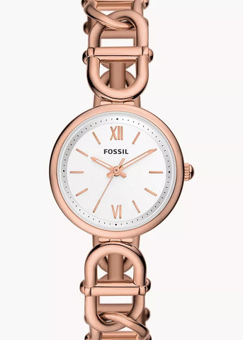 FOSSIL CARLIE SILVER DIAL ROSE GOLD CHAIN BRACELET ES5273