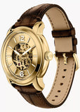 FOSSIL HERITAGE AUTOMATIC GOLD SKELETON BROWN LEATHER ME3279