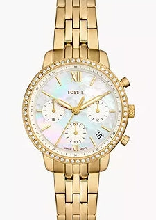 FOSSIL NEUTRA CHRONOGRAPH CRYSTAL SET GOLD CASE & BRACELET ES5358