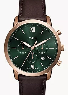 FOSSIL NEUTRA CHRONOGRAPH GREEN DIAL BROWN LEATHER BAND FS6073