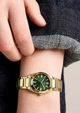 FOSSIL EVERETT GREEN DIAL BAGUETTE STONE GOLD BRACELET ES5493