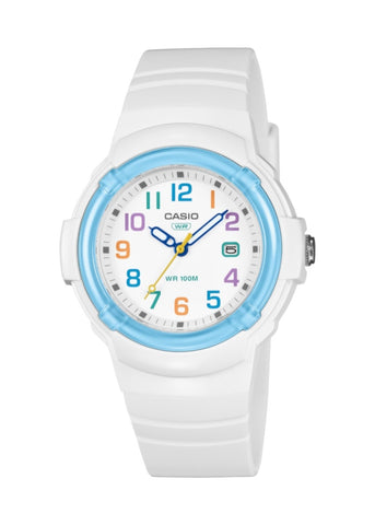 CASIO ANALOGUE BLUE DIAL WHITE RESIN BAND LX800H-7A2