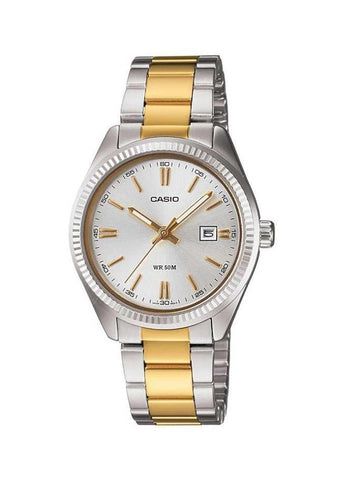 CASIO LADIES ANALOGUE SILVER DIAL TWO-TONE BRACELET LTP1302SG-7A