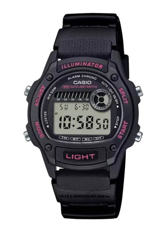CASIO DIGITAL ILLUMINATOR LIGHT PINK ACCENTS BLACK RESIN W220H-1A2