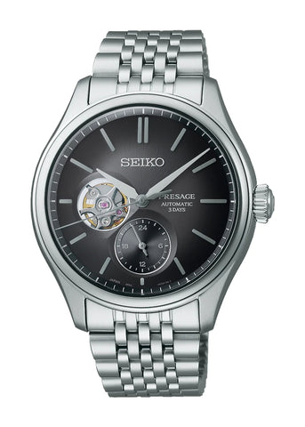 SEIKO PRESAGE AUTOMATIC OPEN HEART BLACK DIAL STAINLESS SPB471J