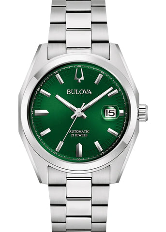 96B429 BULOVA GENTS SURVEYOR AUTOMATIC GREEN DIAL STAINLESS STEEL Goldsack Co