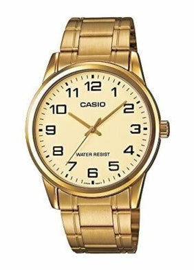 CASIO ANALOGUE CHAMPAGNE DIAL GOLD STAINLESS STEEL BRACELET MTPV001G-9B