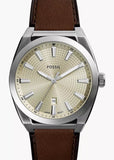 FOSSIL EVERETT CREAM DIAL BROWN LEATHER BAND FS6071