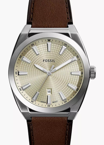 FOSSIL EVERETT CREAM DIAL BROWN LEATHER BAND FS6071