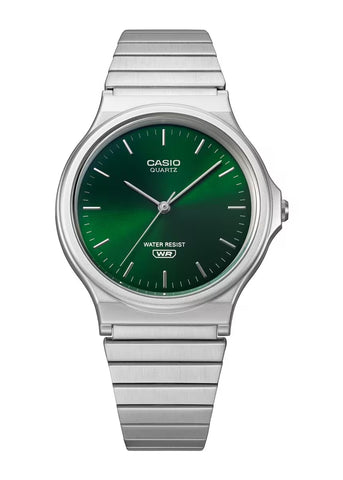 CASIO ANALOGUE GREEN DIAL STAINLESS STEEL BRACELET MQ24DA-3A