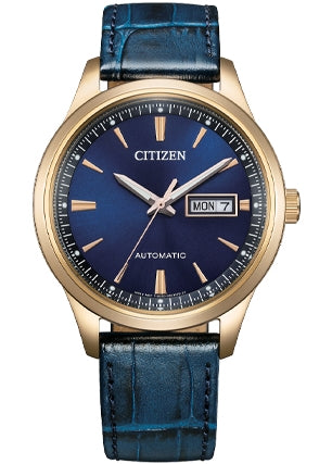 CITIZEN AUTOMATIC BLUE DIAL ROSE GOLD CASE BLUE LEATHER BAND NY4063-01L