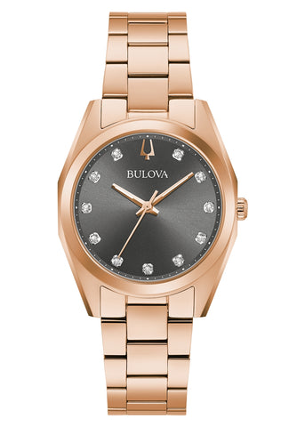 BULOVA LADIES SURVEYOR GREY DIAL DIAMOND ROSE GOLD 97P156