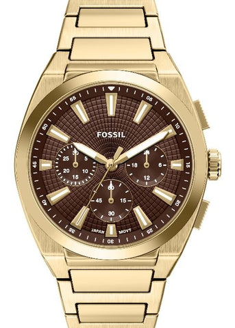FOSSIL EVERETT CHRONOGRAPH BROWN PATTERN DIAL GOLD BRACELET FS6184