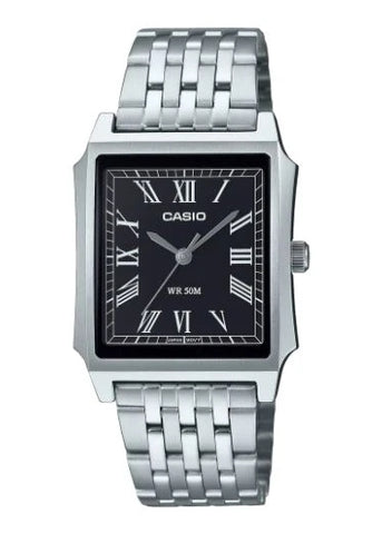 CASIO ANALOGUE SQUARE BLACK DIAL STAINLESS STEEL BRACELET MTPB190D-1B