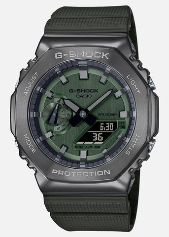 CASIO G-SHOCK METAL CLAD GREEN DIAL GREEN RESIN BAND GM2100B-3A