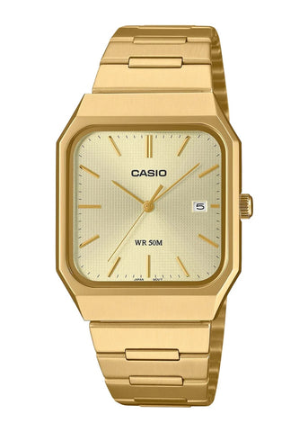 CASIO ANALOGUE SQUARE CASE GOLD DIAL GOLD BRACELET MTPB185G-9A
