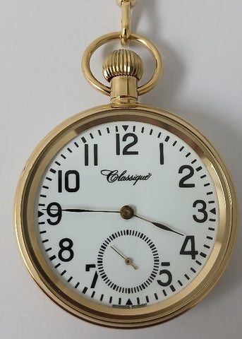 CLASSIQUE SWISS POCKET WATCH MECHANICAL ARABIC DIAL GOLD 42-23GP