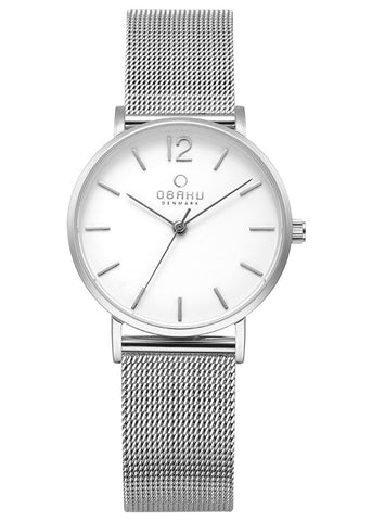 OBAKU MARK LILLE STAINLESS STEEL MESH BRACELET SILVER DIAL V197LXCWMC