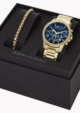 ARMANI EXCHANGE BANKS BLUE DIAL GOLD BOX SET GOLD BRACELET AX7151SET