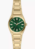 FOSSIL EVERETT GREEN DIAL BAGUETTE STONE GOLD BRACELET ES5493