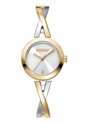 DKNY CROSS OVER BANGLE SILVER DIAL GOLD TWO-TONE BRACELET DK1L170M0025