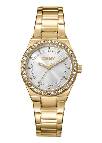 DKNY EVENING CRYSTAL SET SILVER DIAL GOLD BRACELET DK1L100M0065