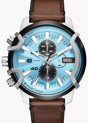 DIESEL GRIFFED CHRONOGRAPH BLUE DIAL BROWN LEATHER BAND DZ4656
