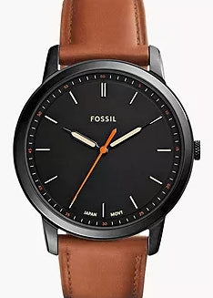 FOSSIL MINIMALIST SLIM BLACK DIAL BROWN LEATHER BAND FS5305