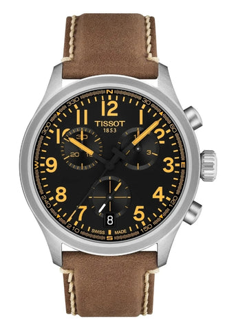 TISSOT SWISS GENTS CHRONOGRAPH L BLACK DIAL BEIGE LEATHER T116-417-16-052-01