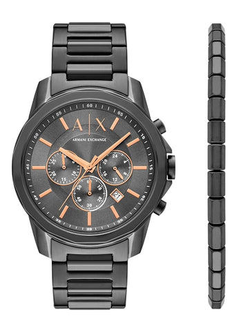 ARMANI EXCHANGE BANKS GREY DIAL GUNMETAL BOX SET BRACELET AX7170SET