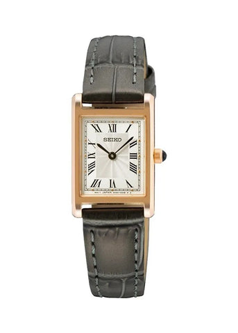 SEIKO CONCEPTUAL RECTANGULAR SHAPE ROSE GOLD LEATHER BAND SWR096P