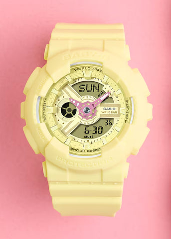 CASIO BABY-G ANALOGUE / DIGITAL VIVID HAND YELLOW RESIN BAND BA110AH-9A