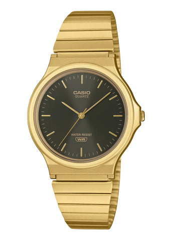 CASIO ANALOGUE BLACK DIAL GOLD STAINLESS STEEL BRACELET MQ24GA-1A