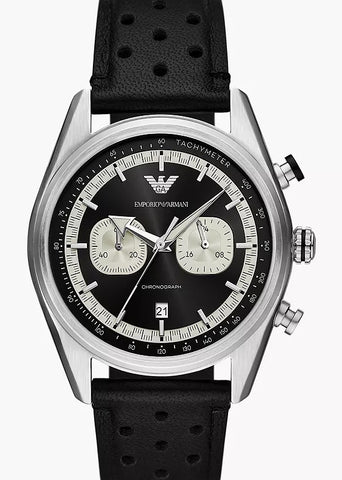 EMPORIO ARMANI RACER BLACK DIAL CHRONOGRAPH BLACK LEATHER AR11635