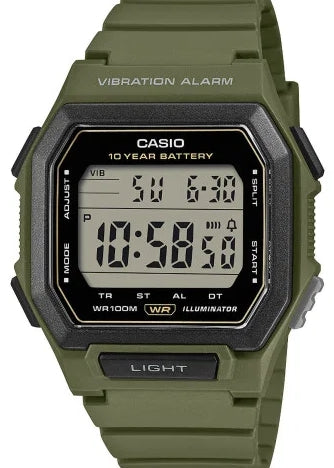 CASIO DIGITAL VIBRATION ALARM GREEN RESIN BAND W738H-3A
