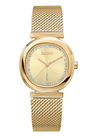 DKNY EVENING CRYSTAL SET CHAMPAGNE DIAL GOLD MESH DK1L082M0035