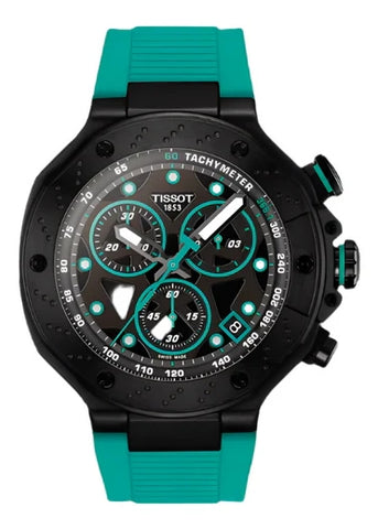 TISSOT SWISS T-RACE CHRONOGRAPH BLACK DIAL GREEN BAND T141-417-37-051-01