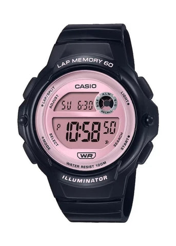 CASIO DIGITAL PINK DIAL BLACK SHINE RESIN BAND LWS1200H-1A2