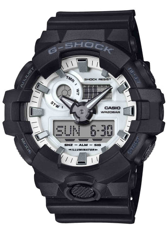 CASIO G-SHOCK ANALOGUE / DIGITAL WHITE DIAL BLACK RESIN BAND GA700WD-1A