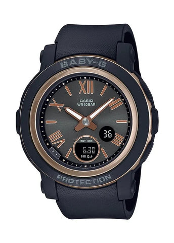 CASIO BABY-G DUO BLACK DIAL ROSE GOLD BLACK RESIN BAND BGA290-1A