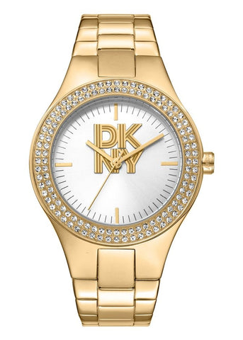 DKNY PARSONS GLITZ SILVER DIAL GOLD BRACELET DK1L025M0045