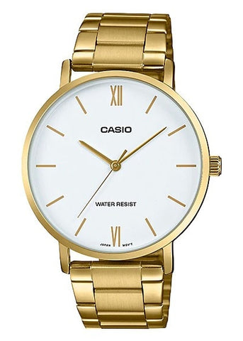 CASIO ANALOGUE WHITE DIAL GOLD BRACELET MTPVT01G-7B
