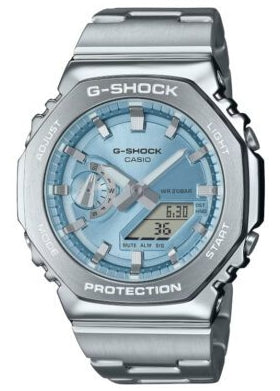 CASIO G-SHOCK METAL COVERED LIGHT BLUE DIAL STAINLESS STEEL GM2110D-2A