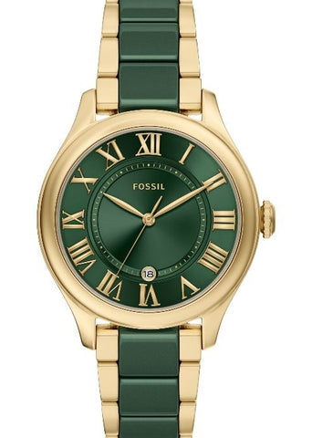 FOSSIL GILMORE GREEN DIAL GREEN CERAMIC BRACELET GOLD CE1138