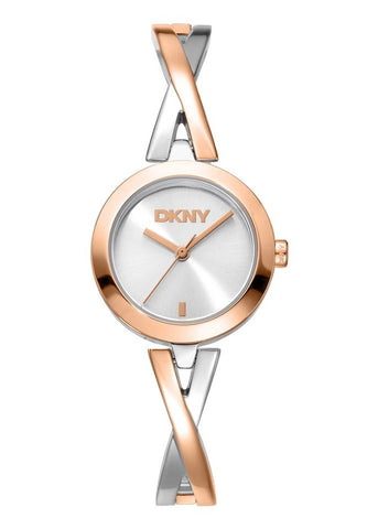 DKNY CROSS OVER BANGLE SILVER DIAL ROSE TWO-TONE BRACELET DK1L170M0035