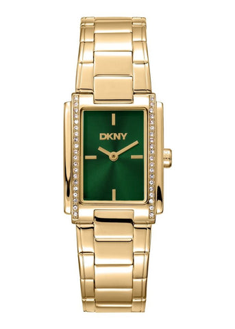 DKNY EVENING RECTANGULAR GREEN DIAL CRYSTAL SET GOLD DK1L122M0055