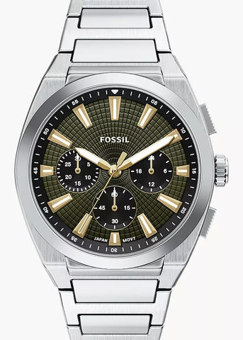 FOSSIL EVERETT CHRONOGRAPH GREEN PATTERN DIAL STAINLESS FS6183