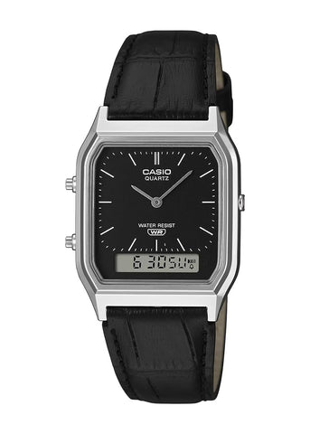 CASIO VINTAGE ANALOGUE / DIGITAL BLACK DIAL BLACK LEATHER AQ230EL-1A